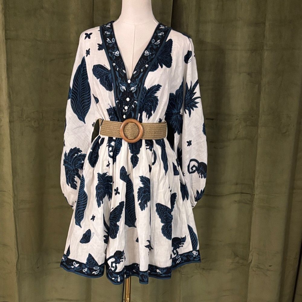 Banana Republic White Dress with Blue Floral Accents, US6